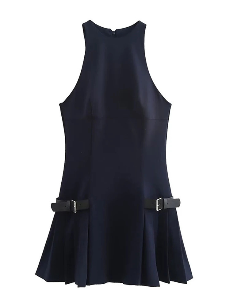 Fashion Y2K pleated mini womens clothing 2025 elegant sleeveless Oneck chic evening dress club party vest 250208Z