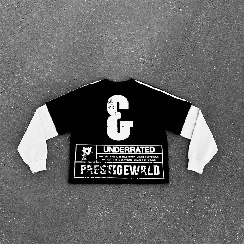 Y2K Fashion Long sleeves T Shirt American street Retro Print Loose Sweatshirt Men Women Pure Cotton Round Neck T Shirt Tops 250208
