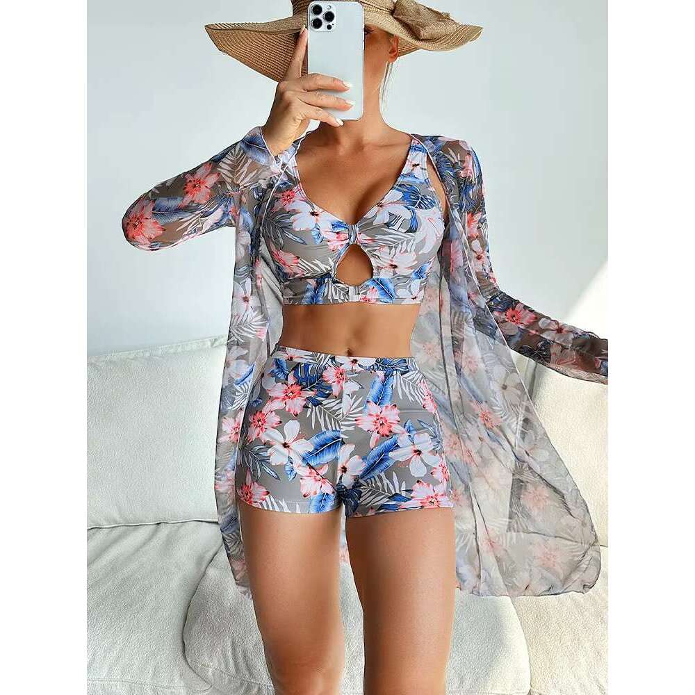 2025 Three Pieces Push Up Swimwear Bikini Set Women Swimsuits Fashion Print High Waist Female Swimming Summer Bathing Suit