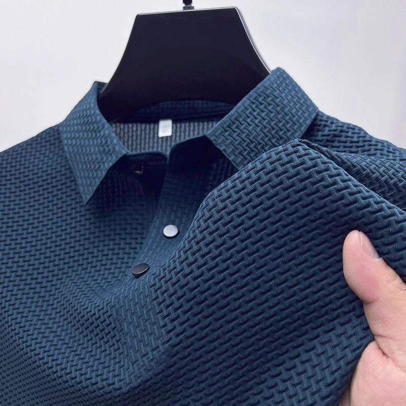Summer Mens Lopup Hollow Shortsleeved Polo Shirt Ice Silk Breathable Business Fashion TShirt Male Clothes 250121