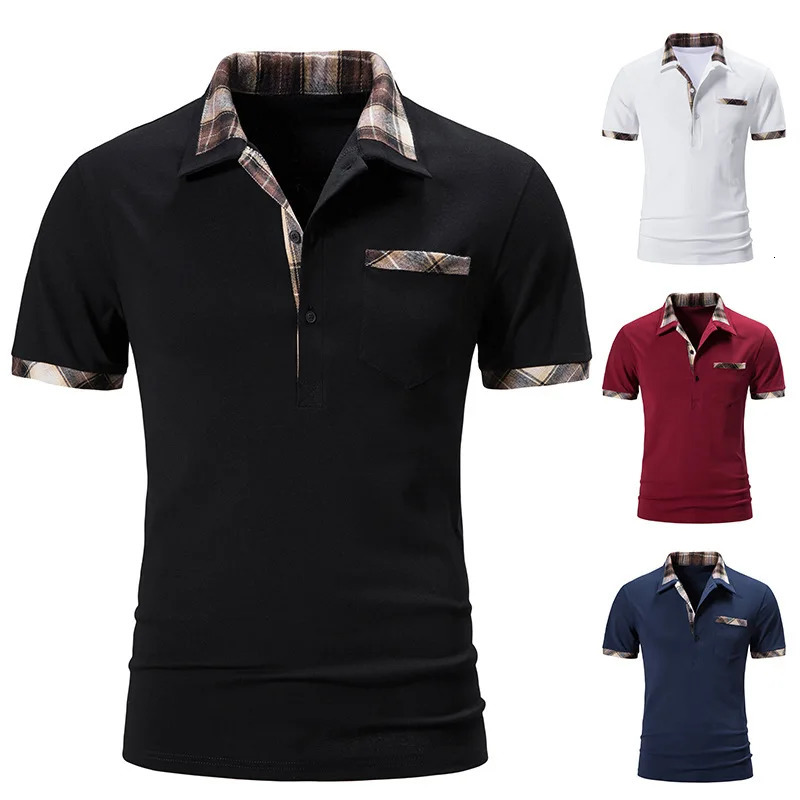 2024 Summer Mens Casual Loose Short sleeved Tshirt Checkered Color blocked Polo Shirt mens cloths golf 250207