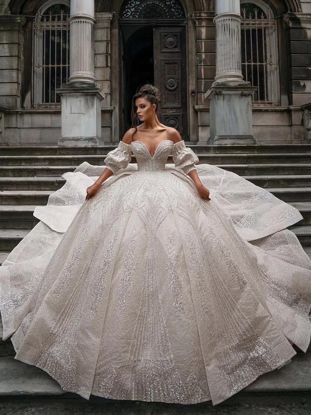 Exquisite Ball Wedding Dress For Women Sweetheart Neck Removable Sleeves Bridal Gown Sequins Lace Sweep Train Dresses Custom Made vestidos de novia