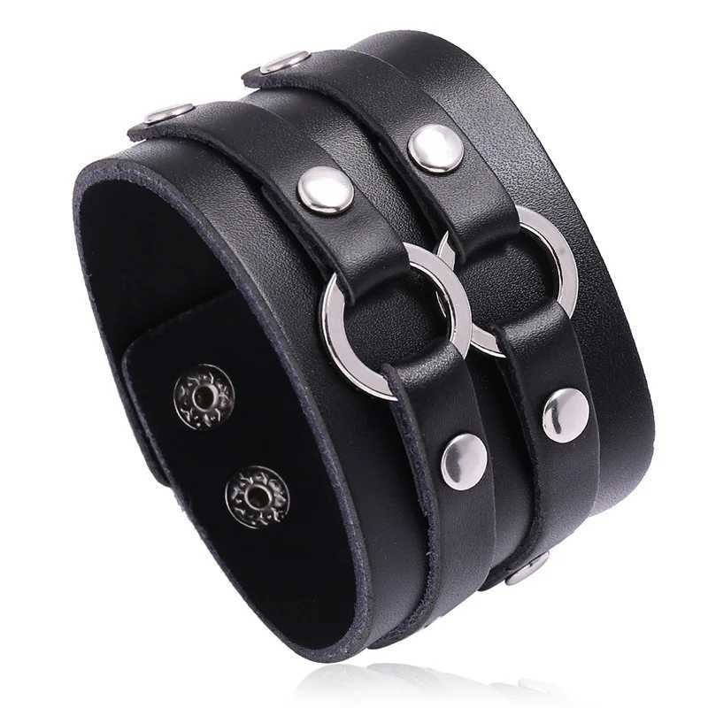 Newest Wide PU Leather Bracelet Punk Bracelet Adjustable Goth Cuff Bracelet Gothic Rivet Buckle Wristband For Women Mens Jewelry Y250208
