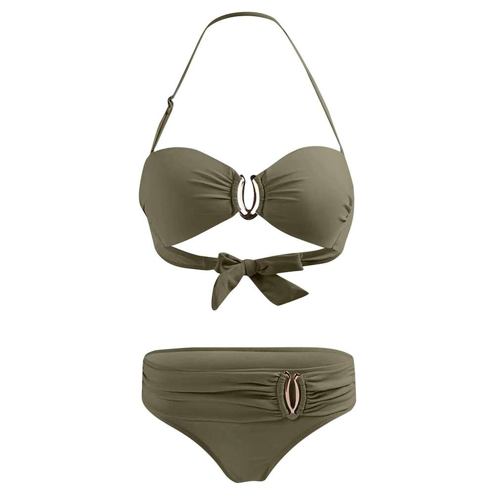 Fashion Women'S Split Swimsuit Sexy Neck Strap Backless Bandeau Tops Low Waist Briefs Set Adjustable Comfy Solid Beachwear