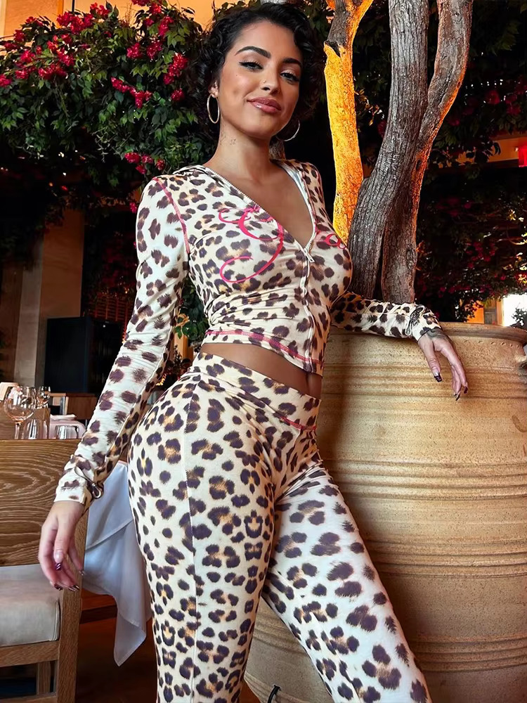 Sisterda Summer Release Junior Ankle-Length High Street Milk Fiber K24s50103 Girl Leopard Color Flare Pant Suit