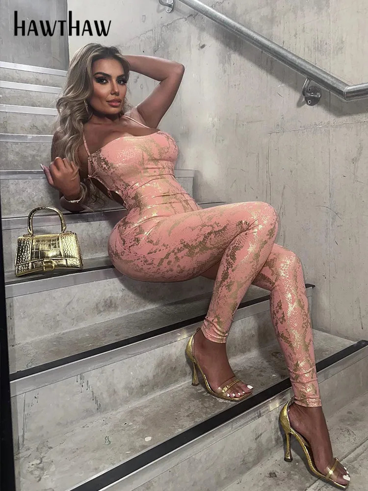 Hawthaw Women 2024 Summer Sexy Party Club Backless Bodycon Jumpsuit Overall Outfit Wholesale Items For Business 250115