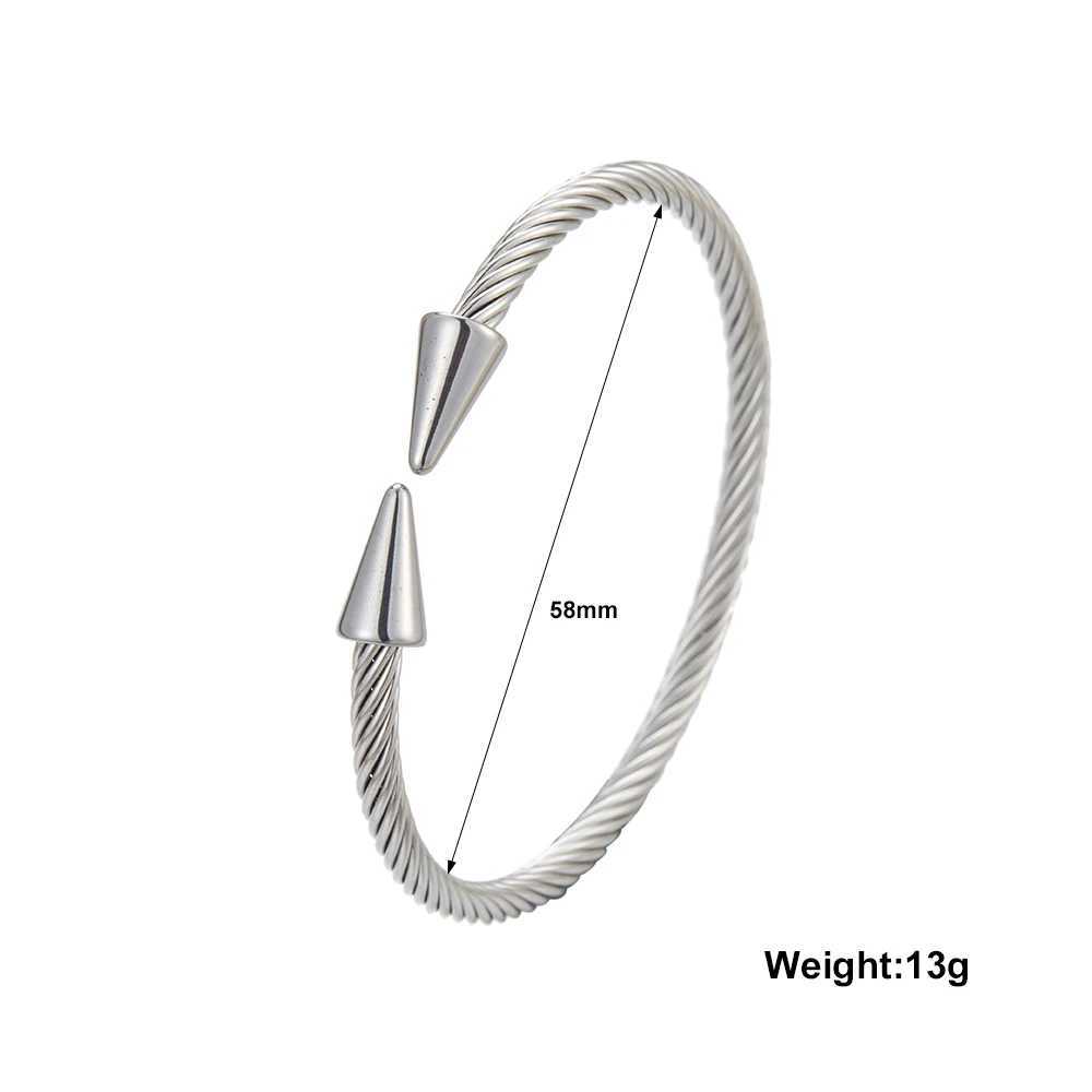 Two conical stainless steel C-shaped bracelets with twisted steel wire design classic punk style jewelry Y250208