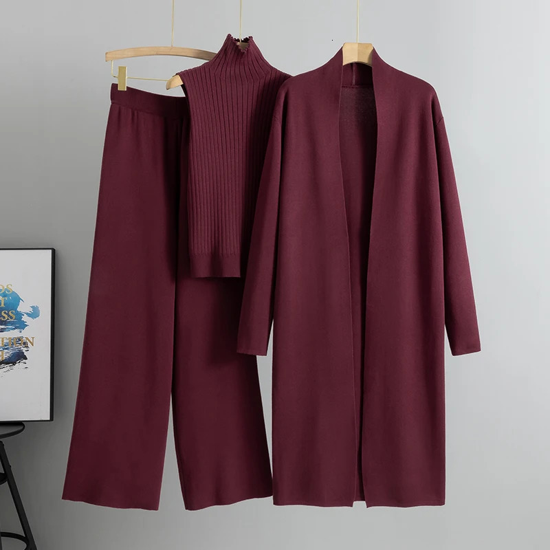Spring Autumn 3 Piece Women Cardigan Tracksuits Fashion Knitted Pant Set Ladies Sweater Suit Vintage Fashion Ladies 3 Piece Set 250207