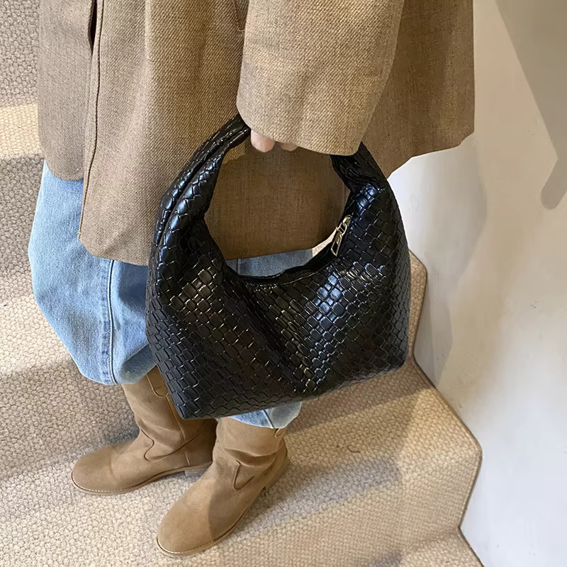 Women Classic Fashion Woven Emed Hobo Soft PU Leather Small Top-handle Shoulder Bag Casual Daily Handbags swissmilitary