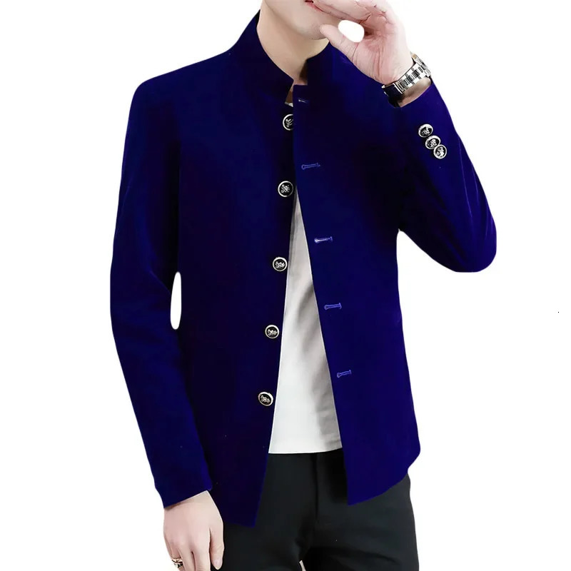 HOO 2025 Mens Fashion Stand Collar Velvet Casual blazer Youth Autumn Single Breasted SlimFitting 250208Z