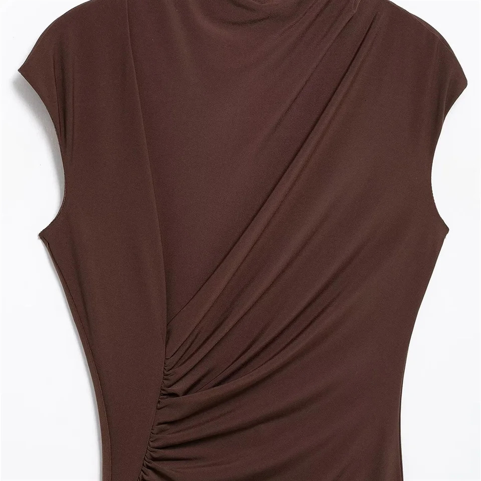 2024 RARF Winter Womens Fashion Style Solid Color Wrinkle Decoration Waist Tight Fit Midi Dress 250207