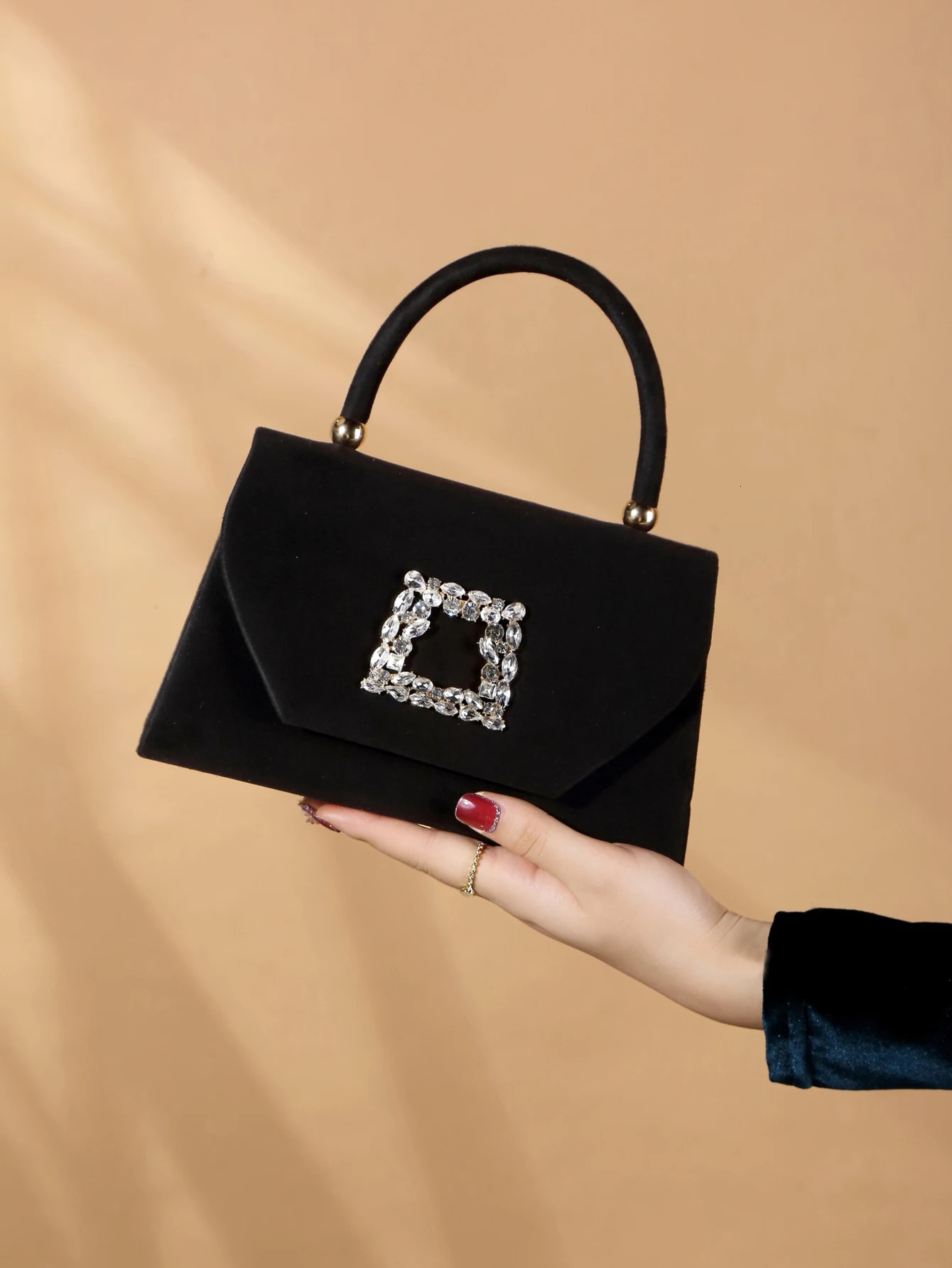 Glitter Bling Shiny Glamorous Exquisite 1pc Elegant Fashionable Sparkling Velvet Evening Clutch Bag 250122