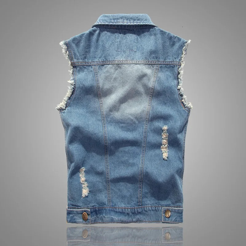 Hip Hop Jeans Coat Men Jackets for Short Sleeve Ripped Blue Jean Man Mens Denim Vest Shirt Husband Male 250207