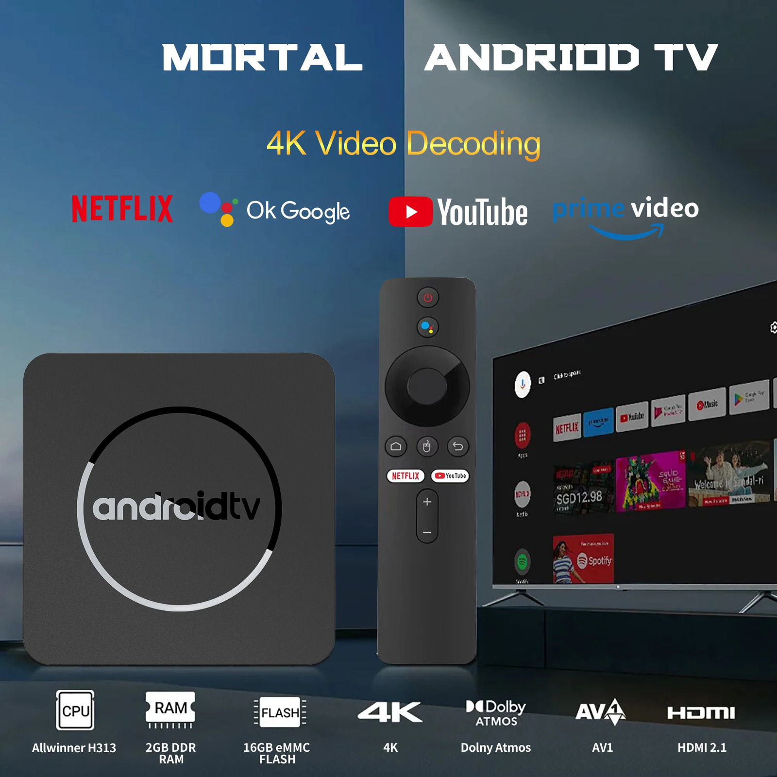 Q1 ATV Android 13 4K HDR10 Smart TV Box Allwinner H313 2GB16GB Dual Wifi BT5.0 Set Top Box Media Player 250121