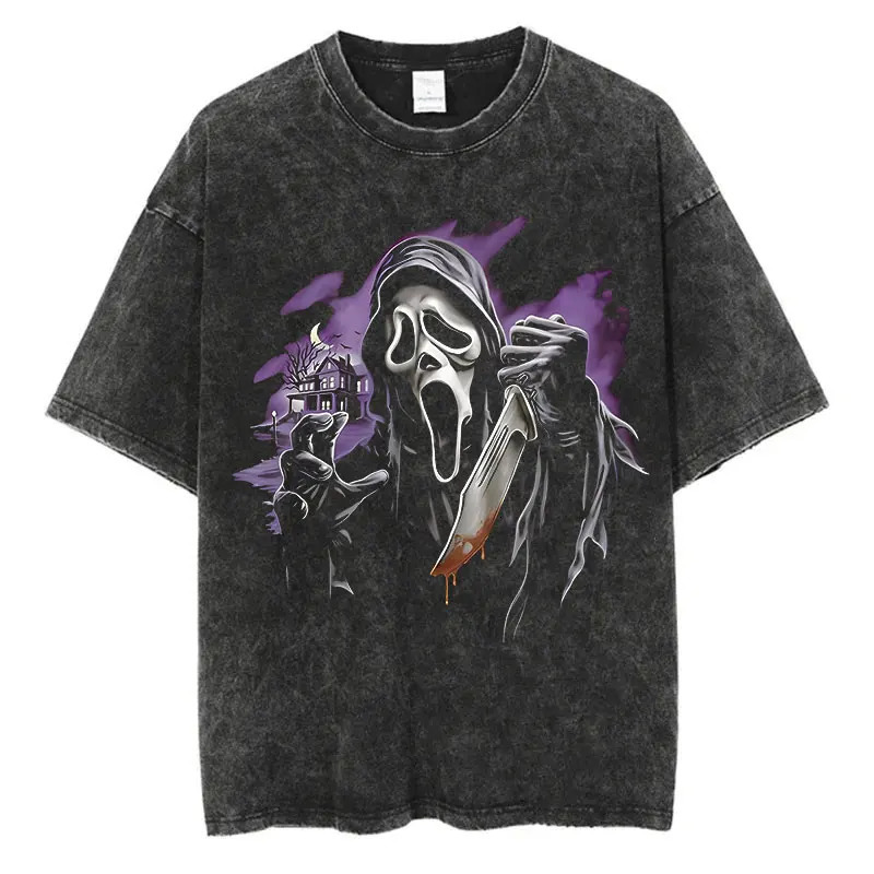 Men Fashion Washed T Shirt Streetwear Graphic Print Harajuku Hip Hop T-Shirt Summer Black Short Sleeve Cotton Loose Tops Tees 250207