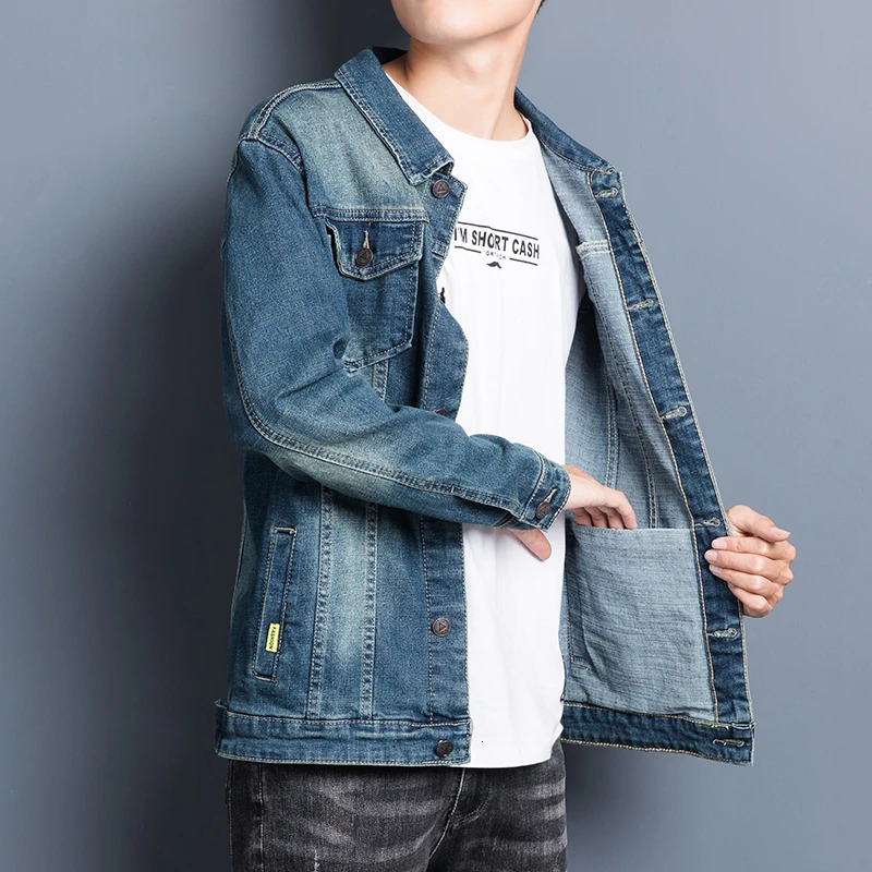 Elastic Denim Jacket Mens Slim Korean Autumn Spring Clothing Coat Fashionable Nostalgic High Quality Wash Old Male Classic 250207