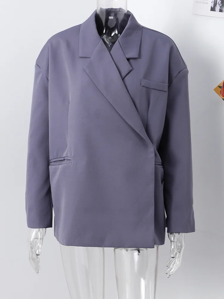 Casual Suit Blazer Coat Women Oversized Double Button Notched Side Slit Jacket Female 2024 Autumn Office Shoulder Pads Lady Tops 250109