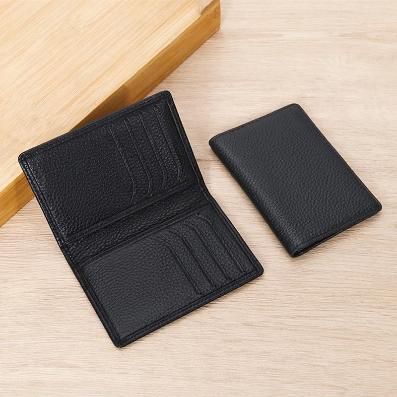 Card Holders Thin Mens Wallets Genuine Leather ID Credit Card Holder Bifold Slim Small Black Card Case Wallet for Men 250208