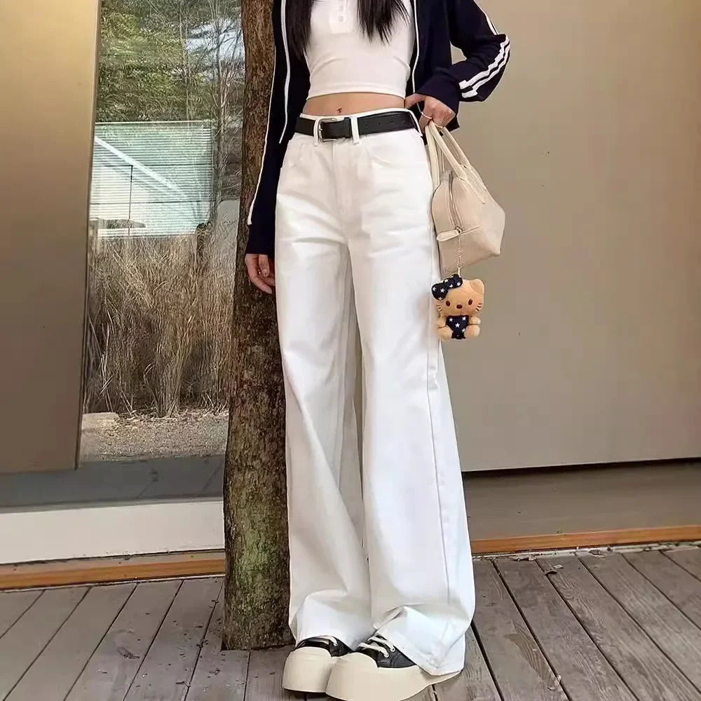 Petitewhite Womens Jeans Loose-Fit High-Waisted Slimming Straight-Leg Draped Versatile Trousers Autumn Arrival 250206