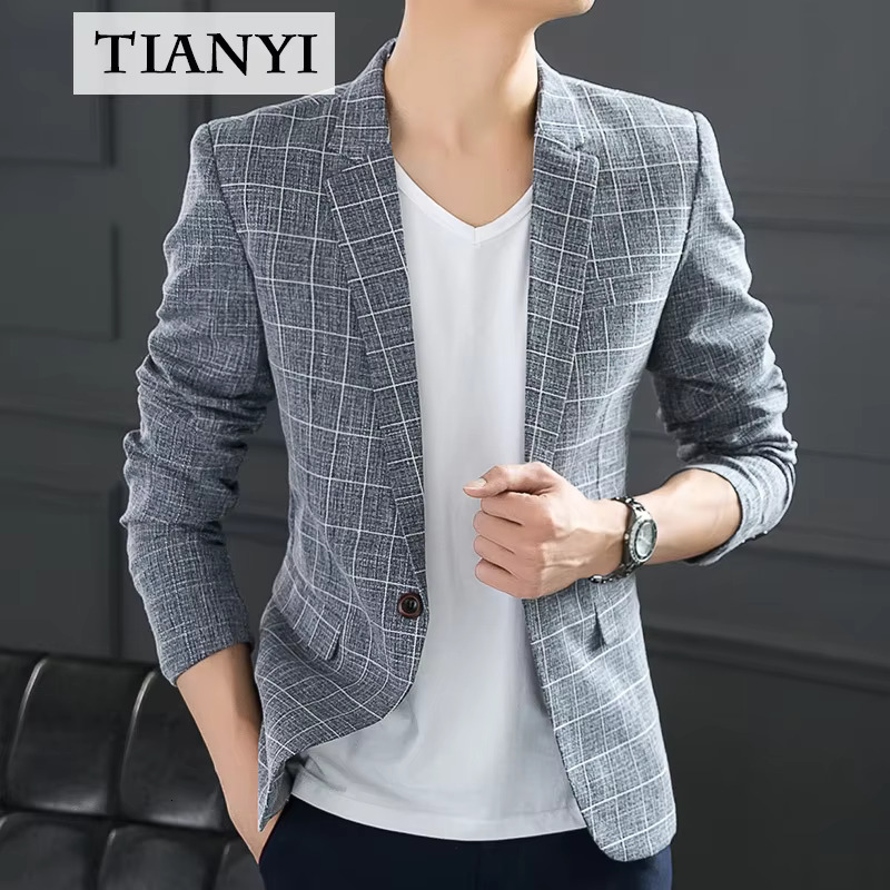 High-Quality Men's Casual Plaid Western Slim Fit Korean Fashion One-Piece Suit Single-Breasted Thin Handsome Jacket