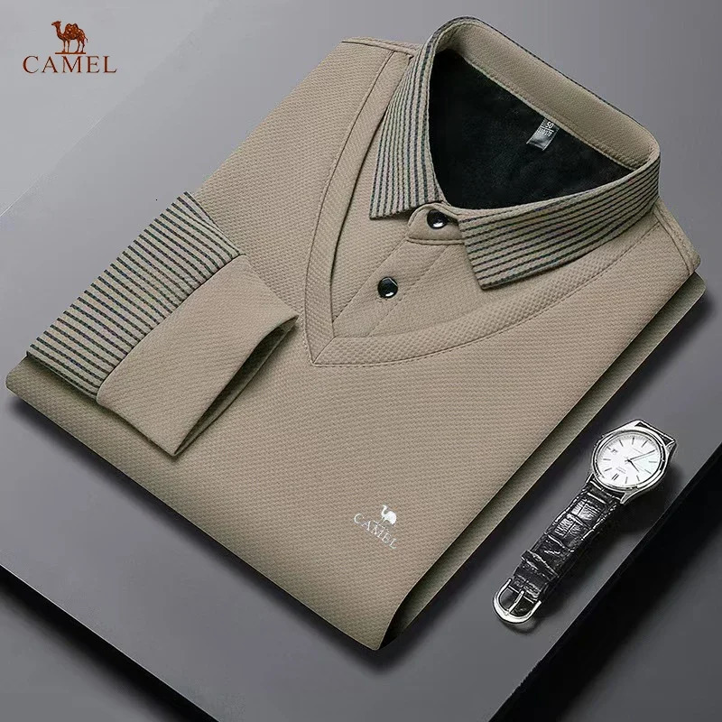 Spring and summer mens street fashion lapel button solid color highend casual comfortable sports long sleeved polo shirt 250207