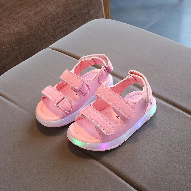 Childrens Shiny Light Shoes Little Kids Glowing Light Sandals Little Girls LED Light-up Shoes Childrens Luminous Beach Sandals 250121
