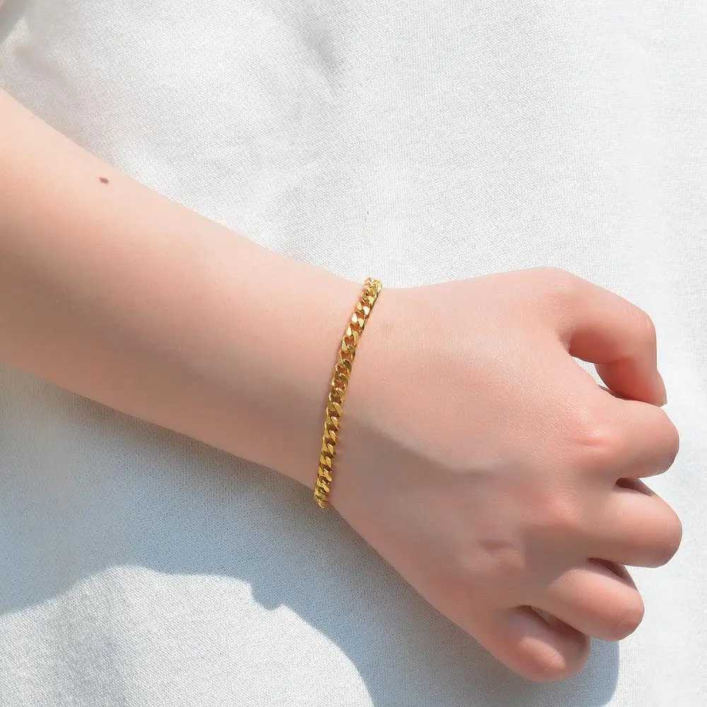 New Stainless Steel Gold Color Cuban Bracelet Men And Women Fashion Hip Hop Punk Jewelry Brithday Gift Y250208