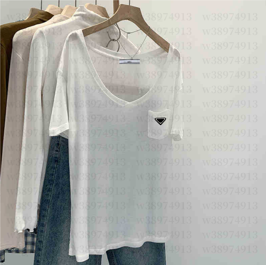 Luxury t shirt designer T shirts high quality v neck pocket pattern white women tshirt fashion versatile casual loose shirts