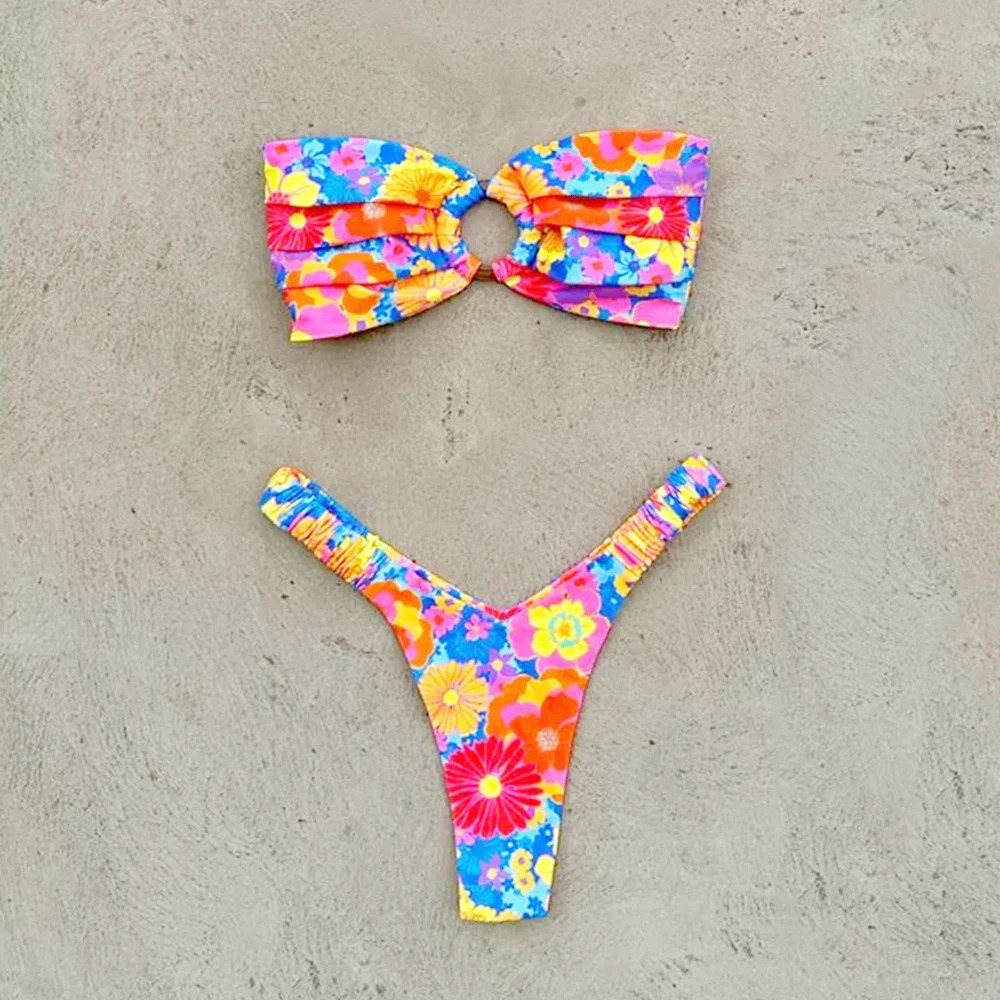 Micro Bikini Push Up Women Swimsuits 2024 Sexy Female Swimwear Brazilian Set Thong Print Beachwear 250208Z