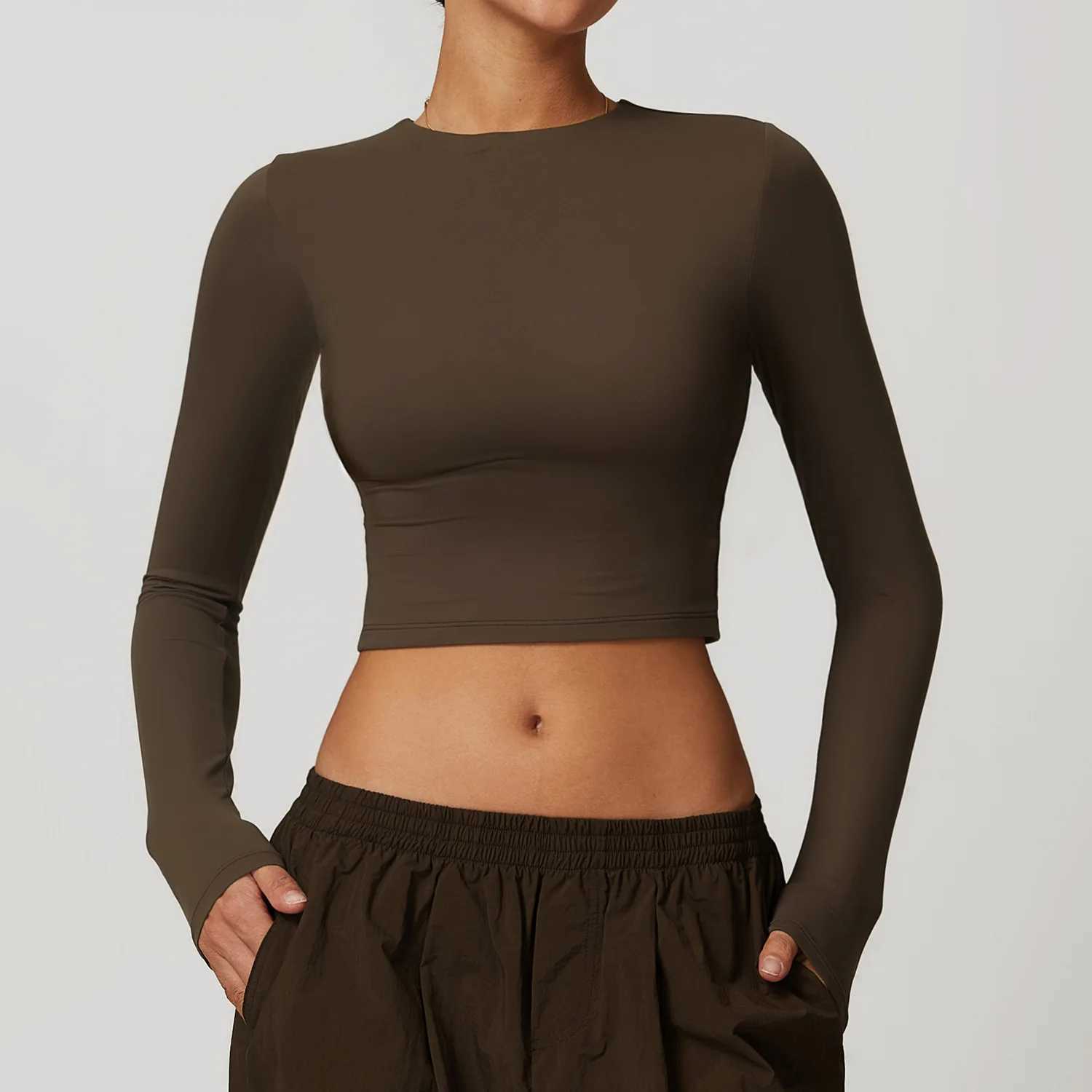 Yoga Outfit Gym Clothes Woman Long Sleeve Running Fitness Top Round Neck Pilates Clothing High Elastic Sportwear Workout Shirts H250207