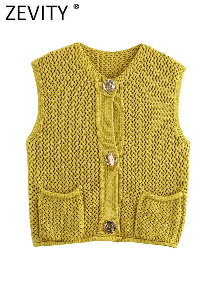 Zevity Women Fashion O Neck Sleeveless Knitting Sweater Female Chic Buttons Pockets Cardigan Vest Coats Tops CT6265 250207