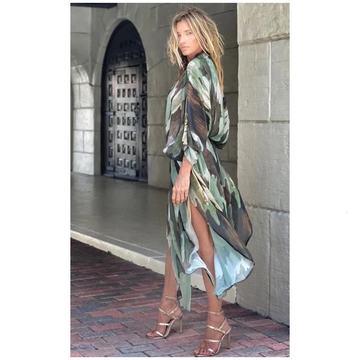 BIKINI Women Beach Dress CoverUps With Stylish Tie Dye Open Front Outfits Bathing Suit 250208Z