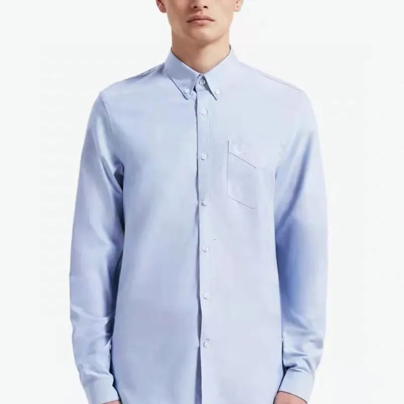 Mens embroidery business long sleeve shirt solid color all matching mens casual slimming base shirt 250207