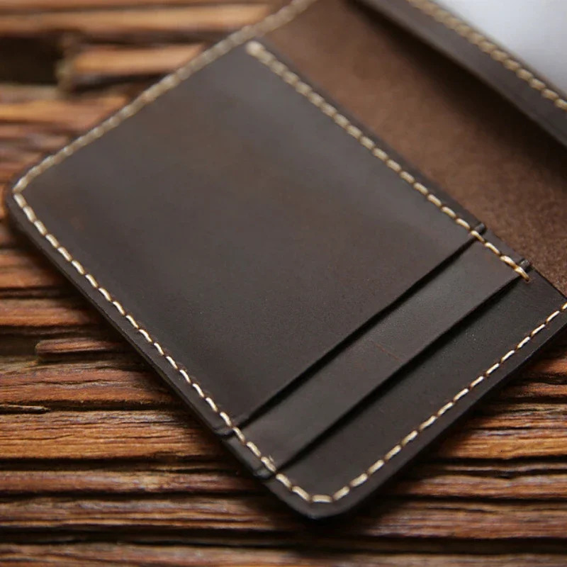 Retro Crazy Horse Leather Cards Cases Mens Cowhide Credit Card Holder Wallet Handmade Ultra-thin Slim Drivers License ID Cover 250208