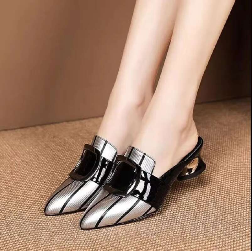 Women Cute Sweet High Quality Beige Bezel Slip on Stiletto Lady Classic Comfort Stylish Heel Shoes ato Negro Tacon E5867