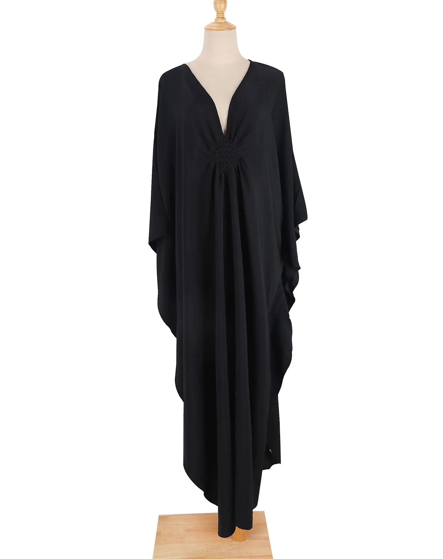 Women Solid Color Cover Up V Neck Batwing Sleeve Plus Size Beach Kaftan Dresses caftans loungewear 250208Z