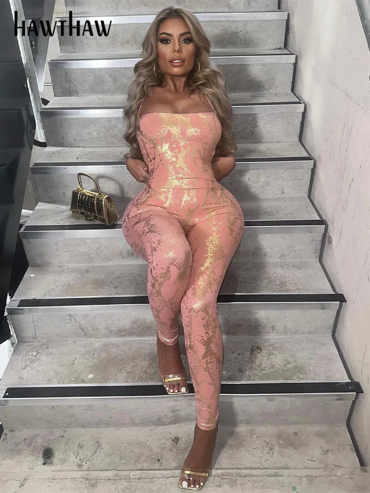 Hawthaw Women 2024 Summer Sexy Party Club Backless Bodycon Jumpsuit Overall Outfit Wholesale Items For Business 250115