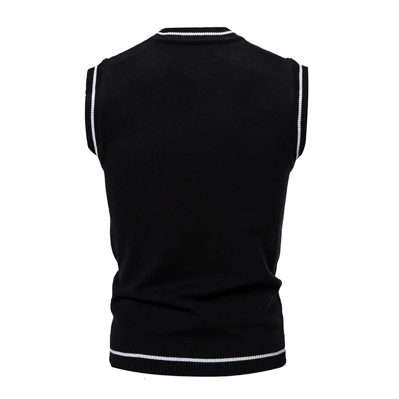 Autumn Winter Mens Knit Vests VNeck Sleeveless Slim Fit Knitted Pullovers Men Fashion Patchwork Smart Casual Sweater Vest Man 250110