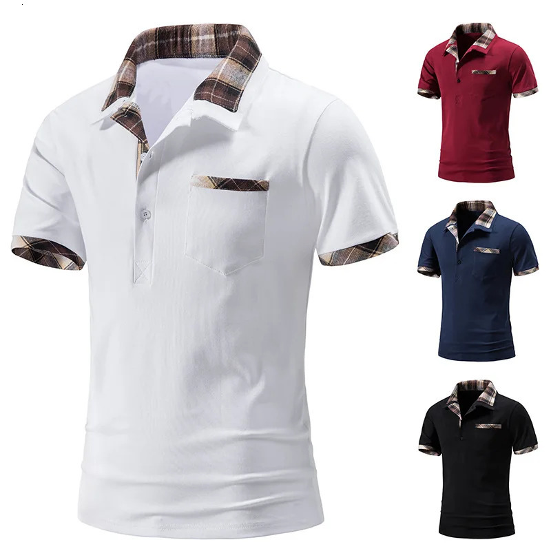 2024 Summer Mens Casual Loose Short sleeved Tshirt Checkered Color blocked Polo Shirt mens cloths golf 250207