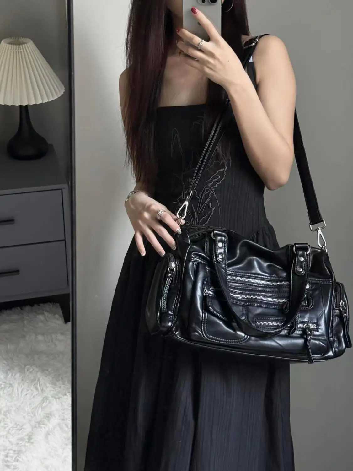 JIAERDI Vintage Black Shoder Bags Purse Wen High Street Pocket Chic Y2k Handbag Fem Harajuku Casual Crossbody Bags 2025 Z250207
