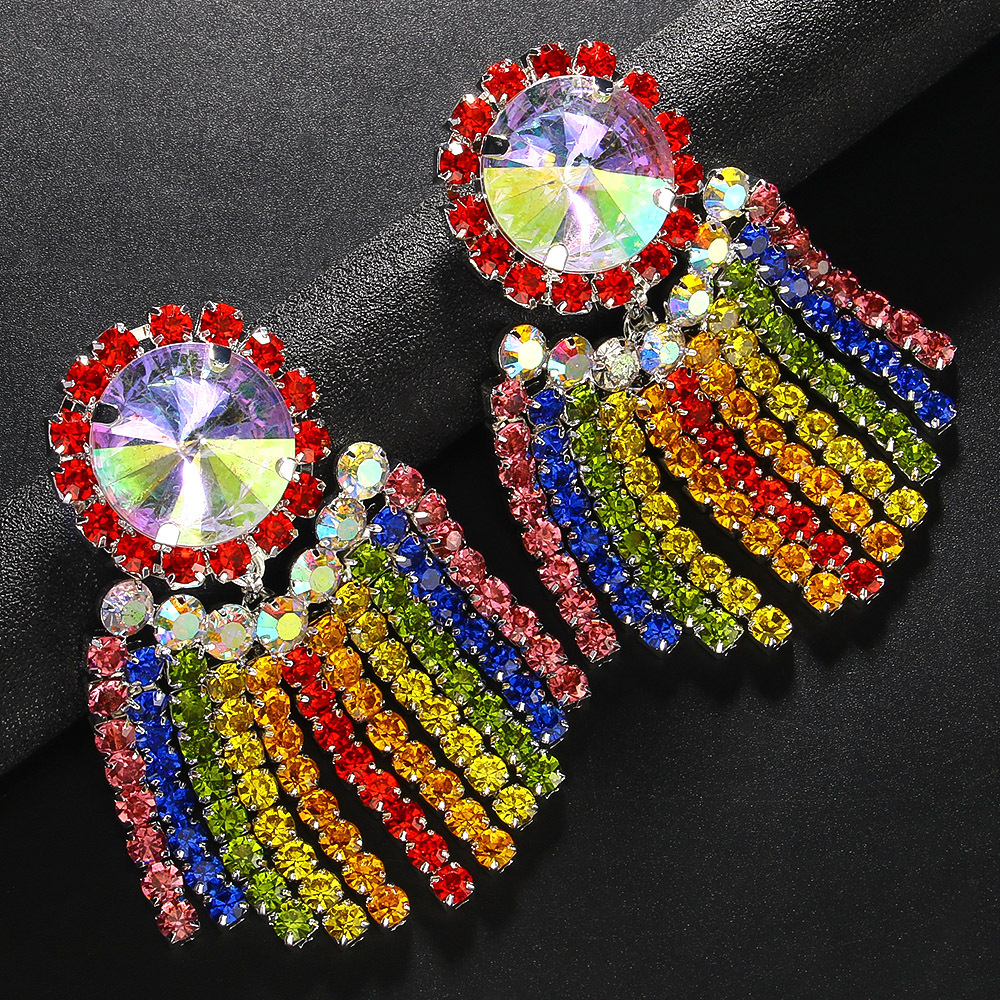 Women's Earrings 2PCS/LOT Bohemian Tassel Earrings Exaggerated Colored Rhinestone Personalized Earrings