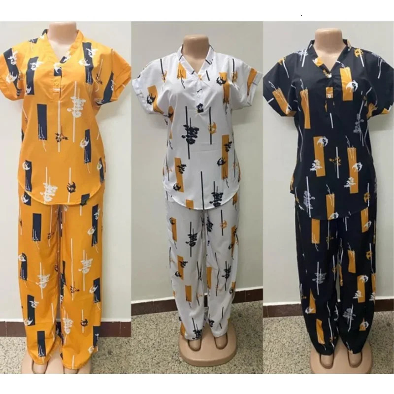 African Fashion Pants Set Women Blouse Straight Trousers Two Piece Set Woman Shirt Tracksuit Set Summer Top Matching Sets 250207