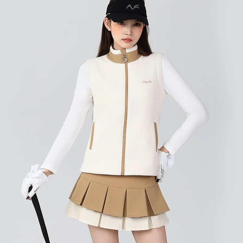 Golf Clothing Winter Womens Vest Wool Warm Highend n Zipper Slim Comfortable Clashing Outdoor Casual Sports Suit Skirt 250207