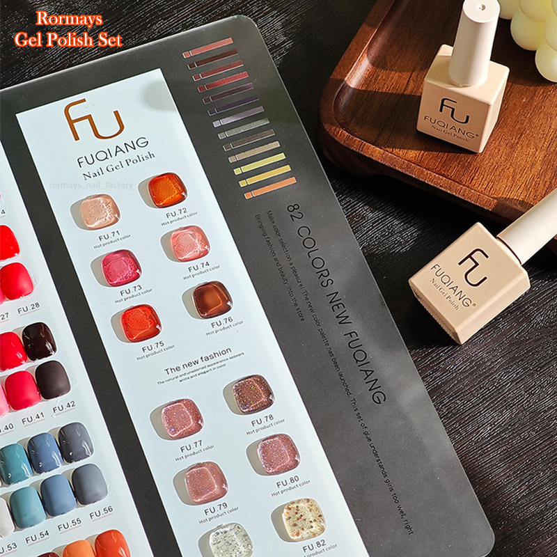 Rormays New Big Set Whitening gel Polishing 82PCS Mixed Clearcoat Shiny Color Bare Color Soaking Durable UV Finish Nail Salon Wholesale Factory