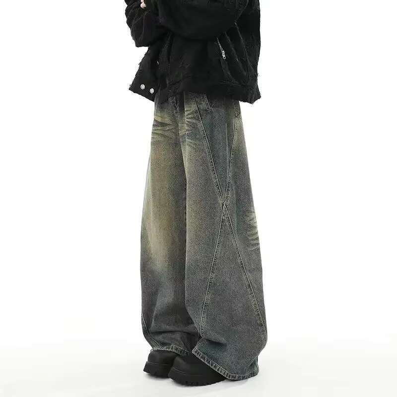 American high street men and women trendy personality straight washed jeans for couples loose retro slimming casual pants