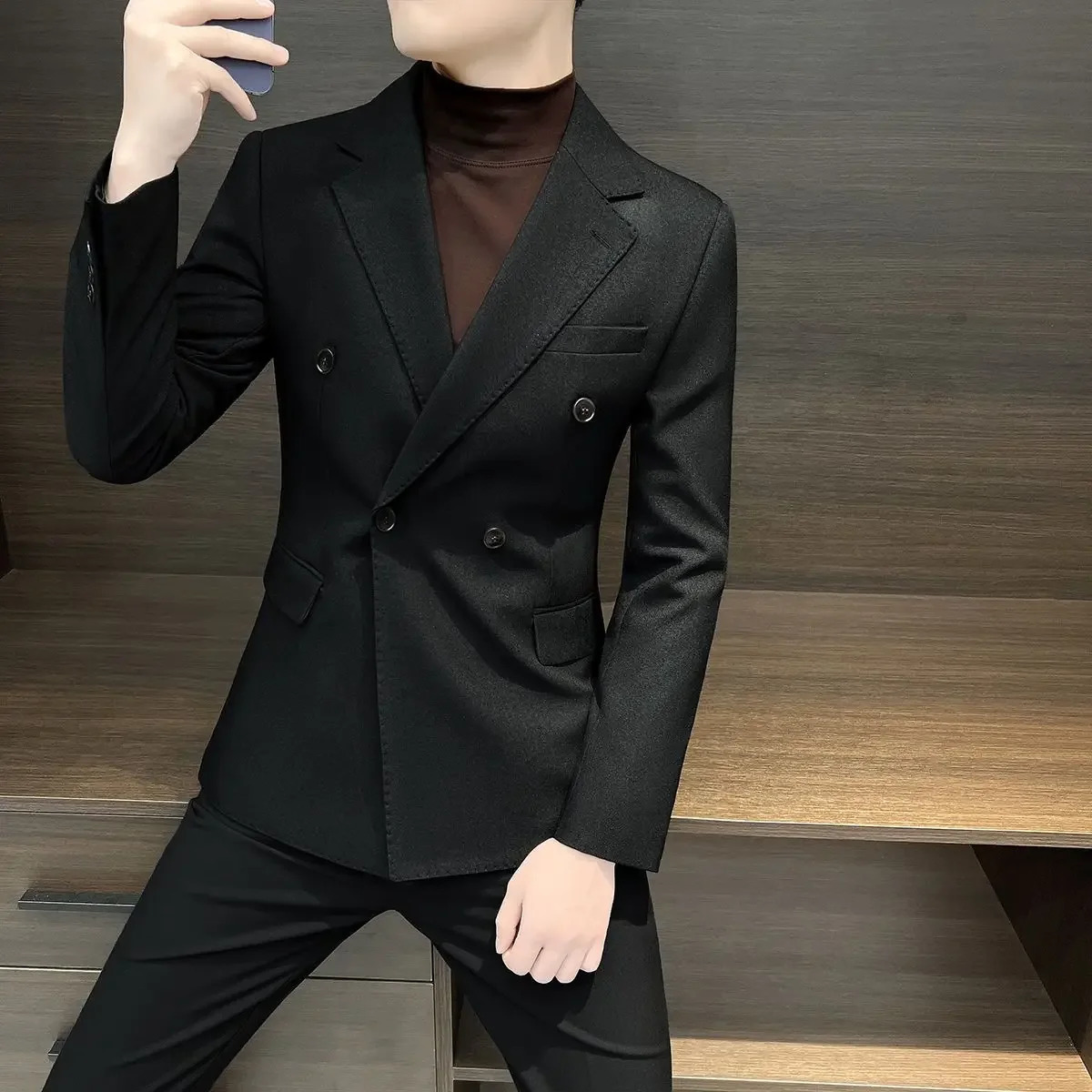 Male Business Blazer Casual Coat Double Breasted Fashion 2024 Vintage In Mens Suit Dress Jackets Fashionable Single Models 250208Z