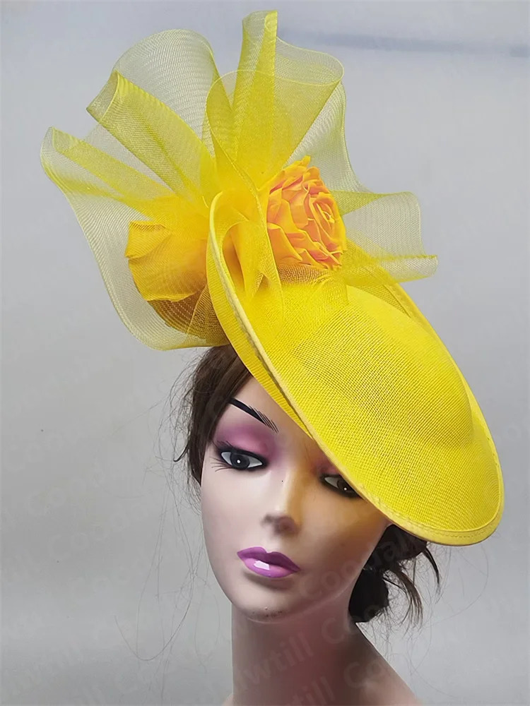 Women Wedding Ocn Fascinator Hat With Flower Headpiece Ladies Elegant Derby Chapeau Cap Veils Party Millinery Caps 250207