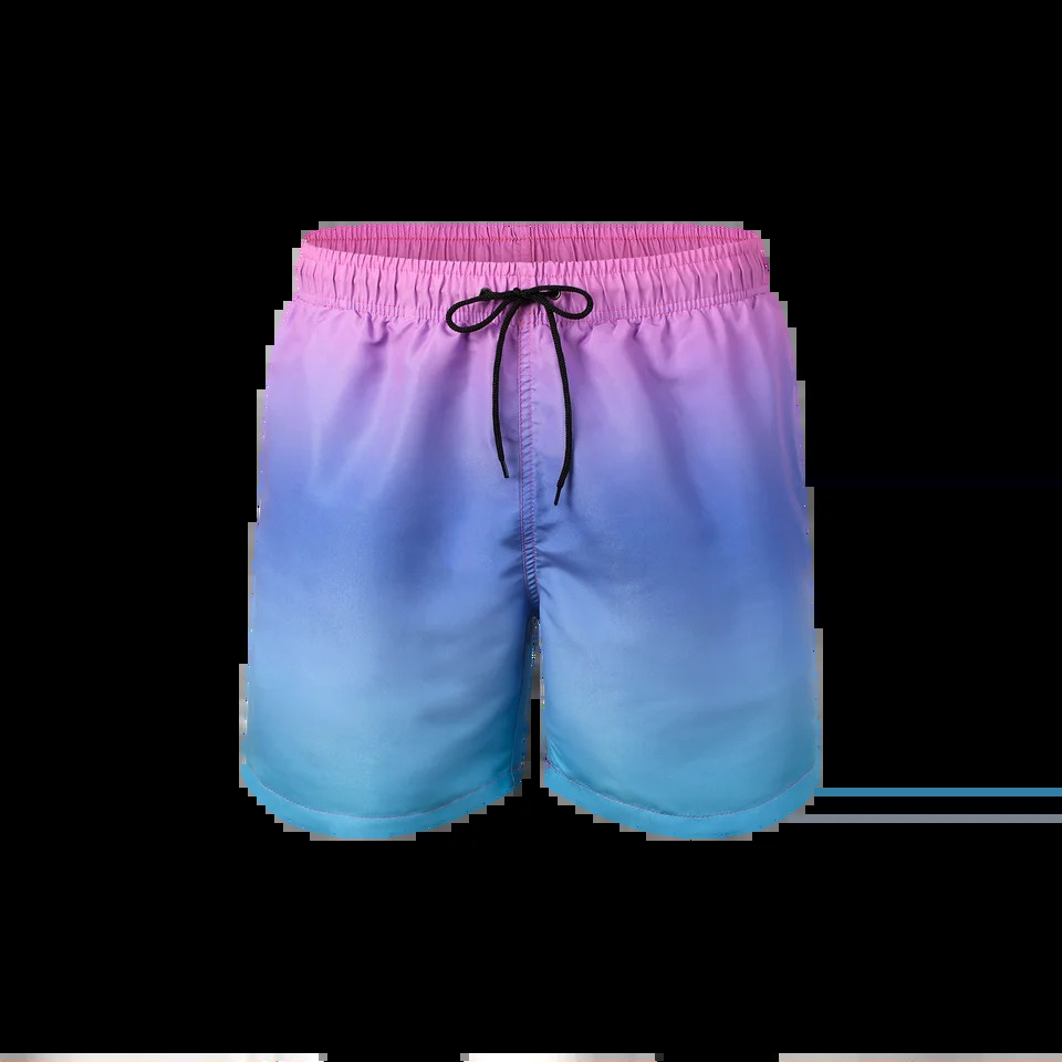 Mens beach shorts gradient color block brushed summer mens swim trunks elastic waist 3D printed breathable short streetwear 250208Z