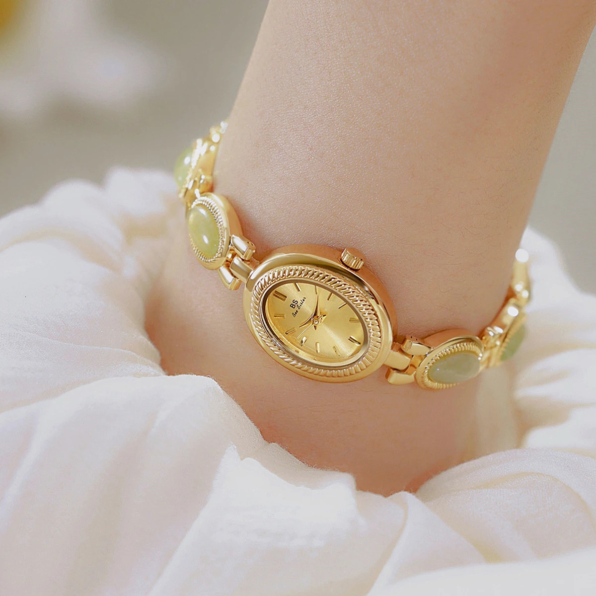 BS Ladies Watch 2024 Jade Beads Bracelet Quartz Watches For Women Jewelry Clock Gold Silver 250221