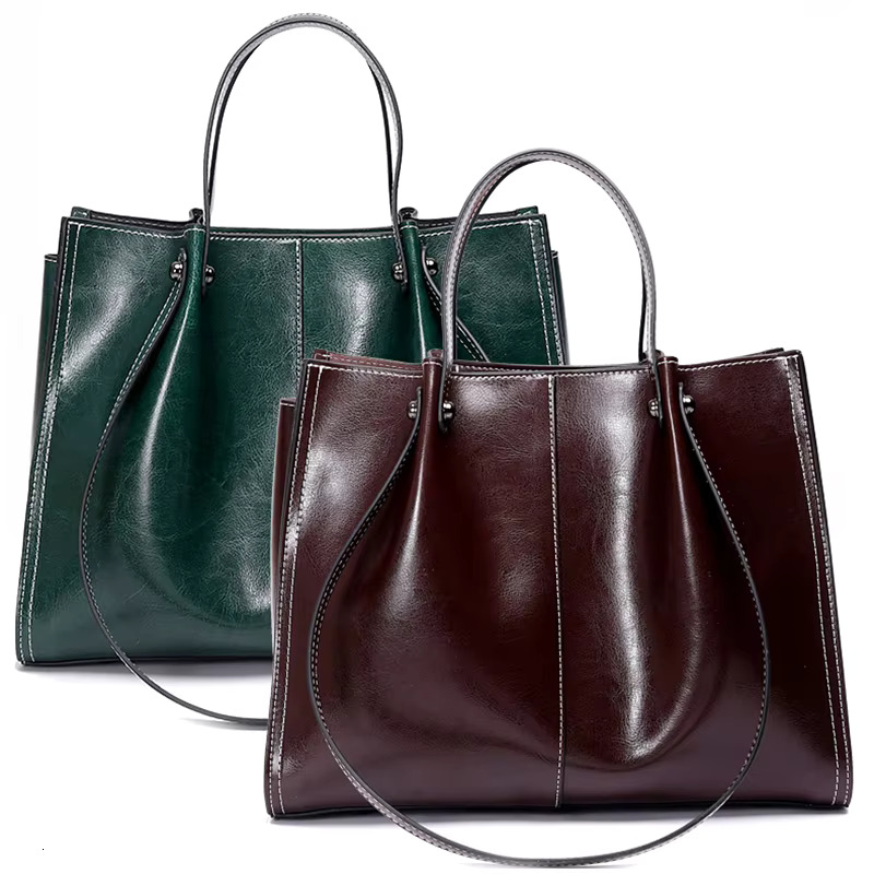 Hifashion Retro Genuine Leather Large Tote For Women 2024 Trend Designer Shopper Female Shoulder Bags Work Ladies Handbags